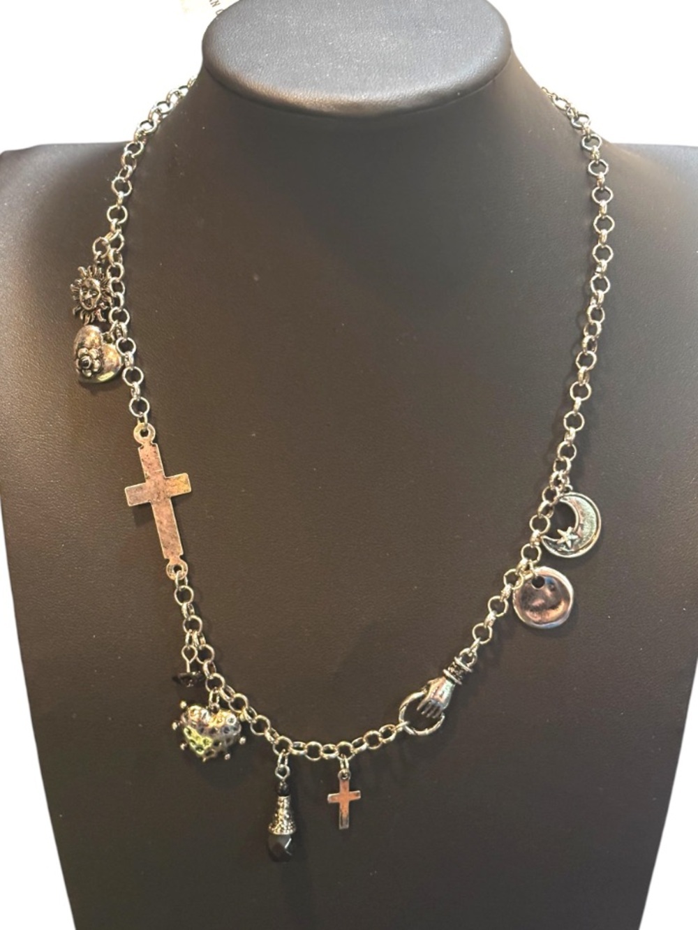 Urban Outfitters Silver-Tone Cross & Charm Necklace NWT